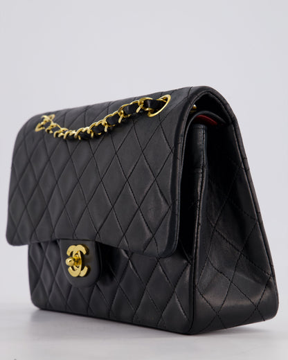 Chanel Vintage Black Medium Classic Double Flap Bag in Lambskin Leather with 24k Gold Hardware