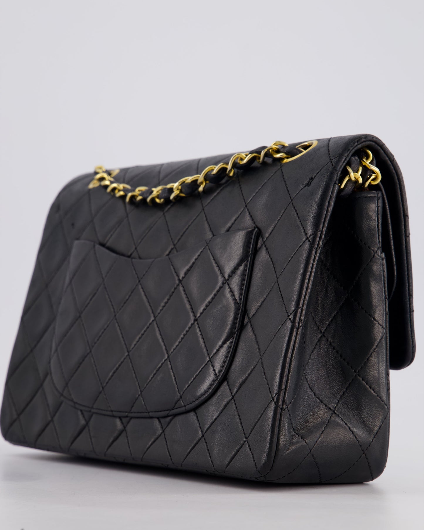 Chanel Vintage Black Medium Classic Double Flap Bag in Lambskin Leather with 24k Gold Hardware