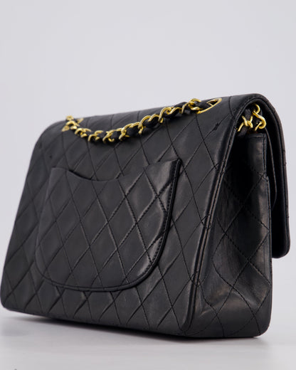 Chanel Vintage Black Medium Classic Double Flap Bag in Lambskin Leather with 24k Gold Hardware