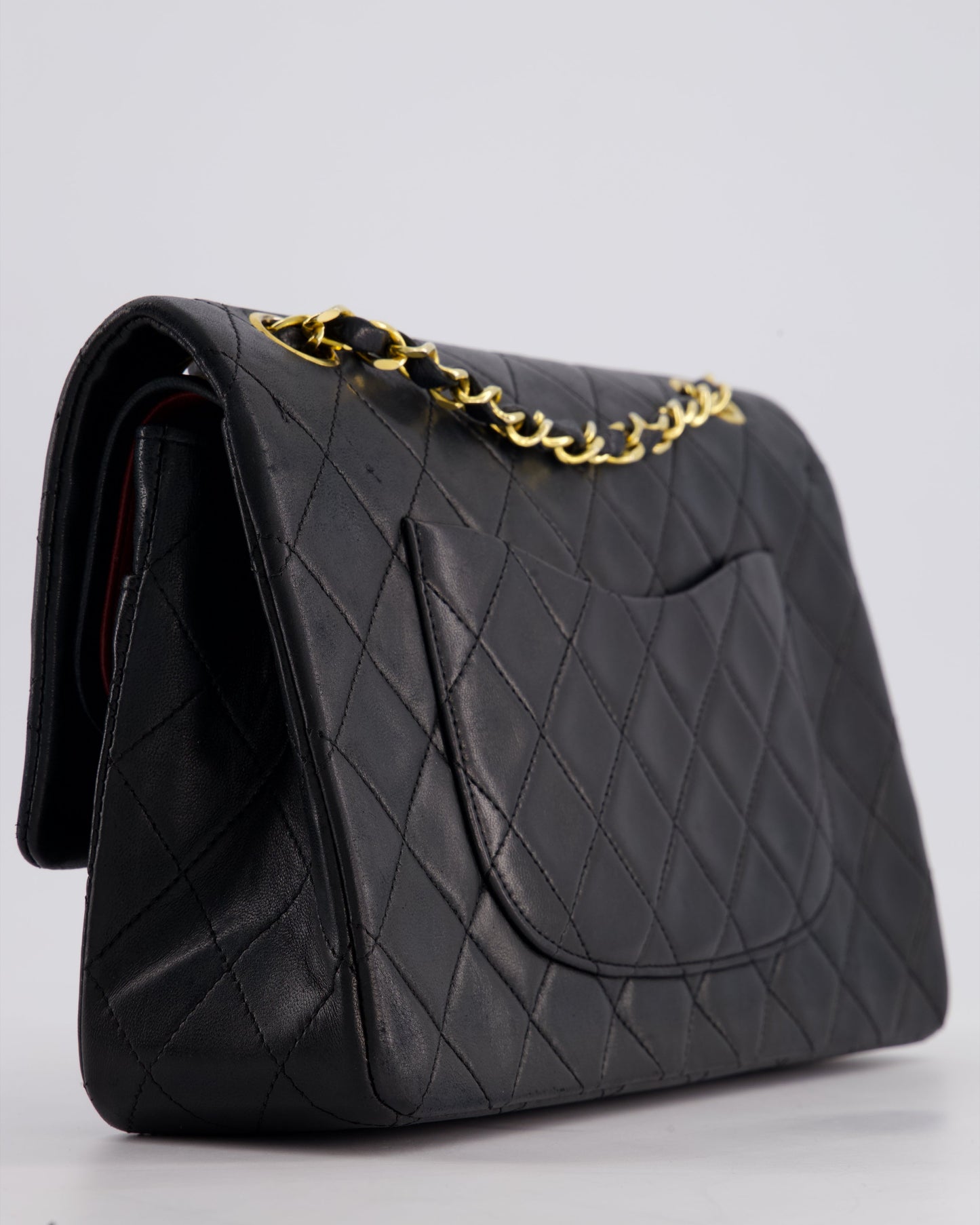 Chanel Vintage Black Medium Classic Double Flap Bag in Lambskin Leather with 24k Gold Hardware