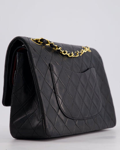 Chanel Vintage Black Medium Classic Double Flap Bag in Lambskin Leather with 24k Gold Hardware