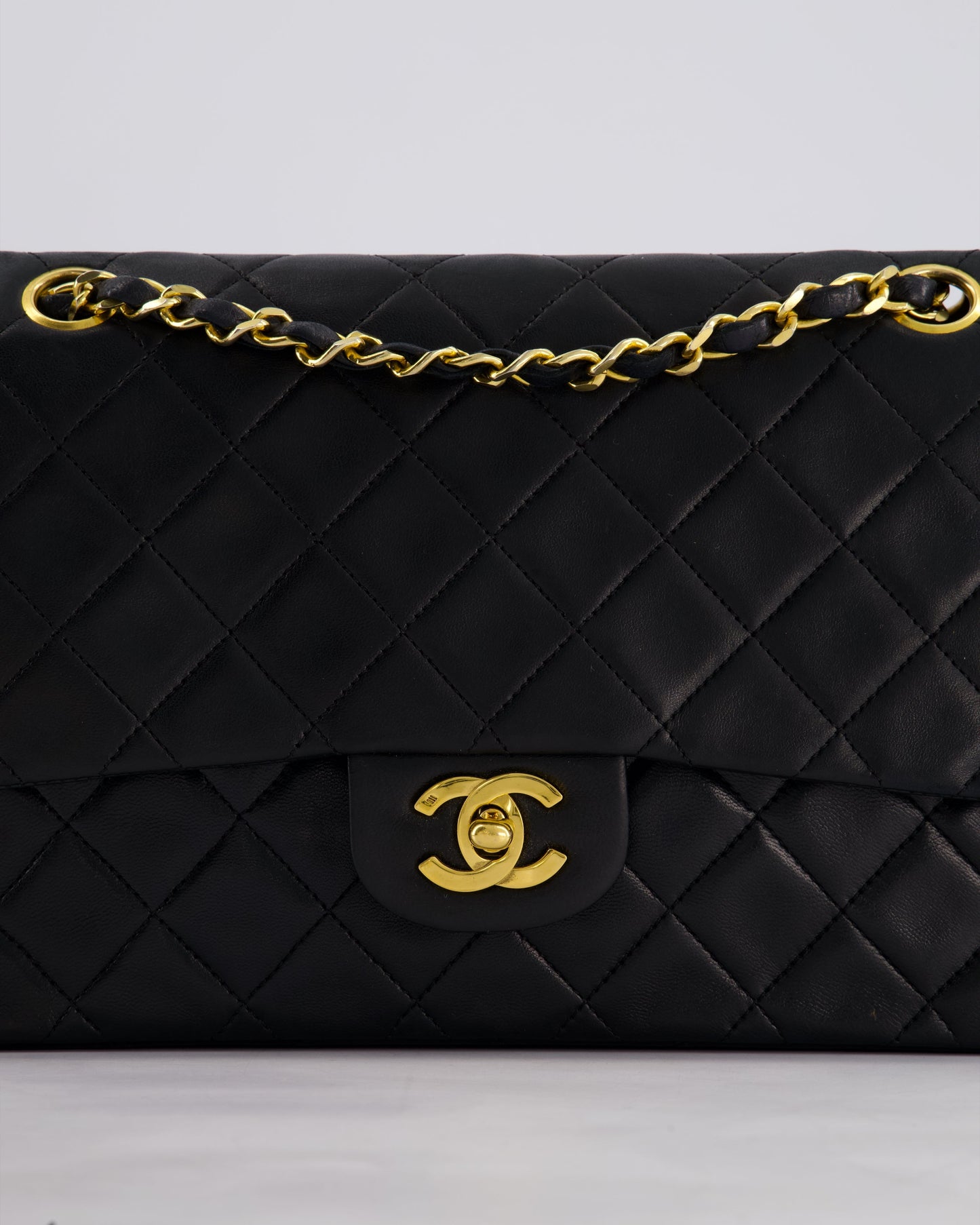 Chanel Vintage Black Medium Classic Double Flap Bag in Lambskin Leather with 24k Gold Hardware