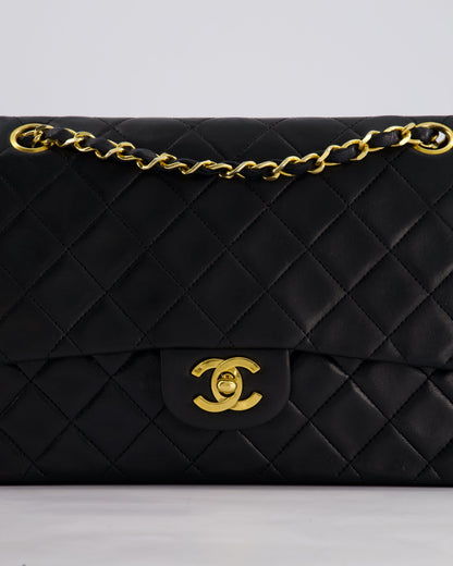 Chanel Vintage Black Medium Classic Double Flap Bag in Lambskin Leather with 24k Gold Hardware