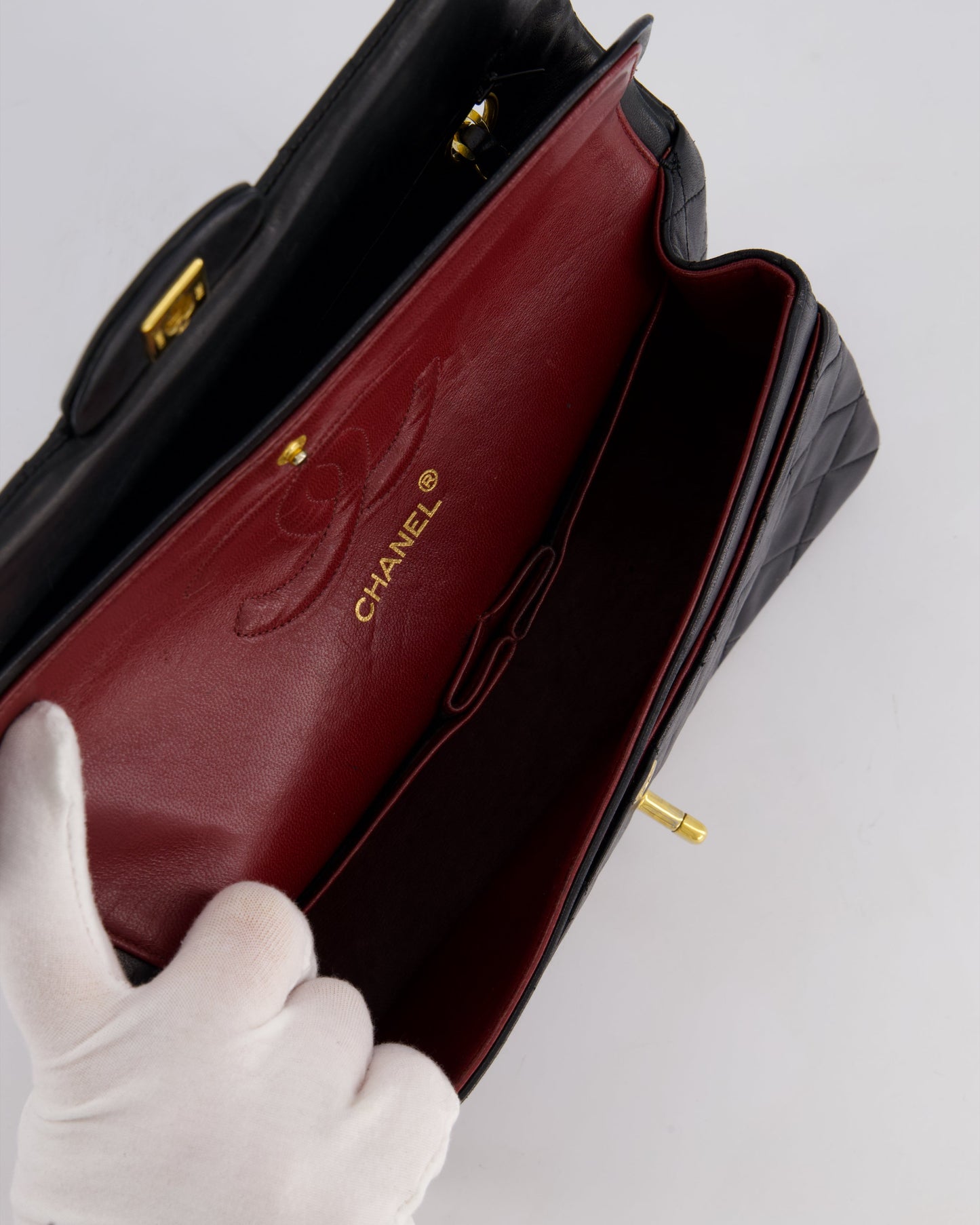 Chanel Vintage Black Medium Classic Double Flap Bag in Lambskin Leather with 24k Gold Hardware