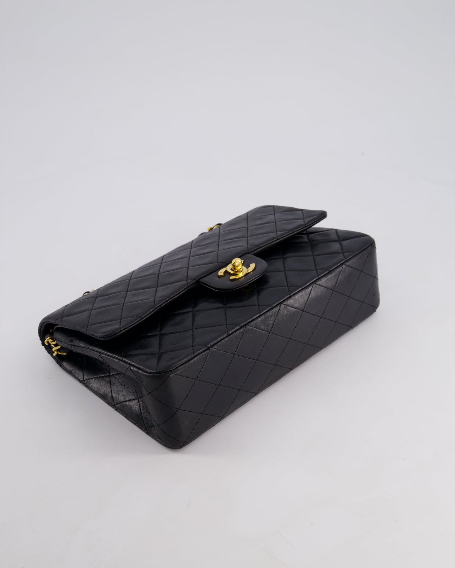 Chanel Vintage Black Medium Classic Double Flap Bag in Lambskin Leather with 24k Gold Hardware