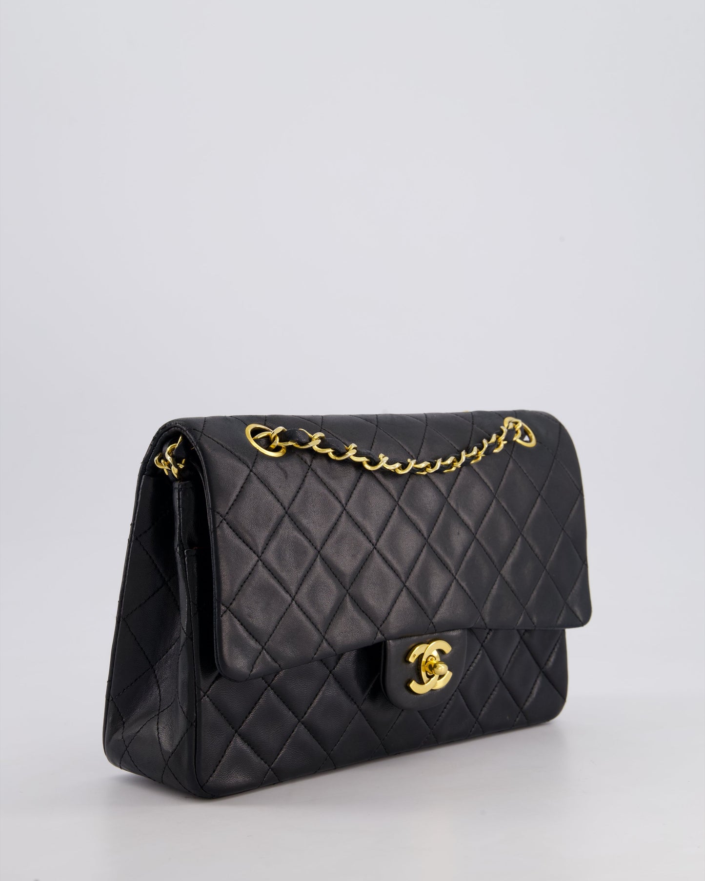 Chanel Vintage Black Medium Classic Double Flap Bag in Lambskin Leather with 24k Gold Hardware