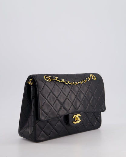 Chanel Vintage Black Medium Classic Double Flap Bag in Lambskin Leather with 24k Gold Hardware