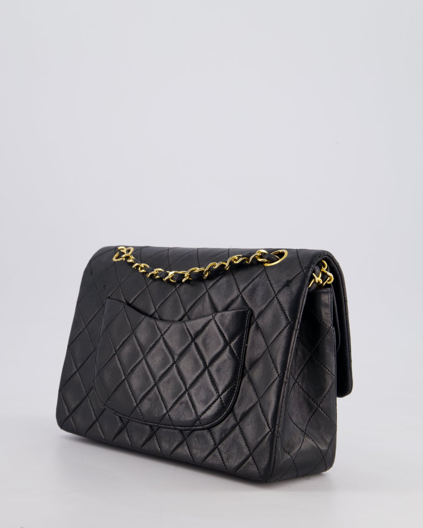 Chanel Vintage Black Medium Classic Double Flap Bag in Lambskin Leather with 24k Gold Hardware