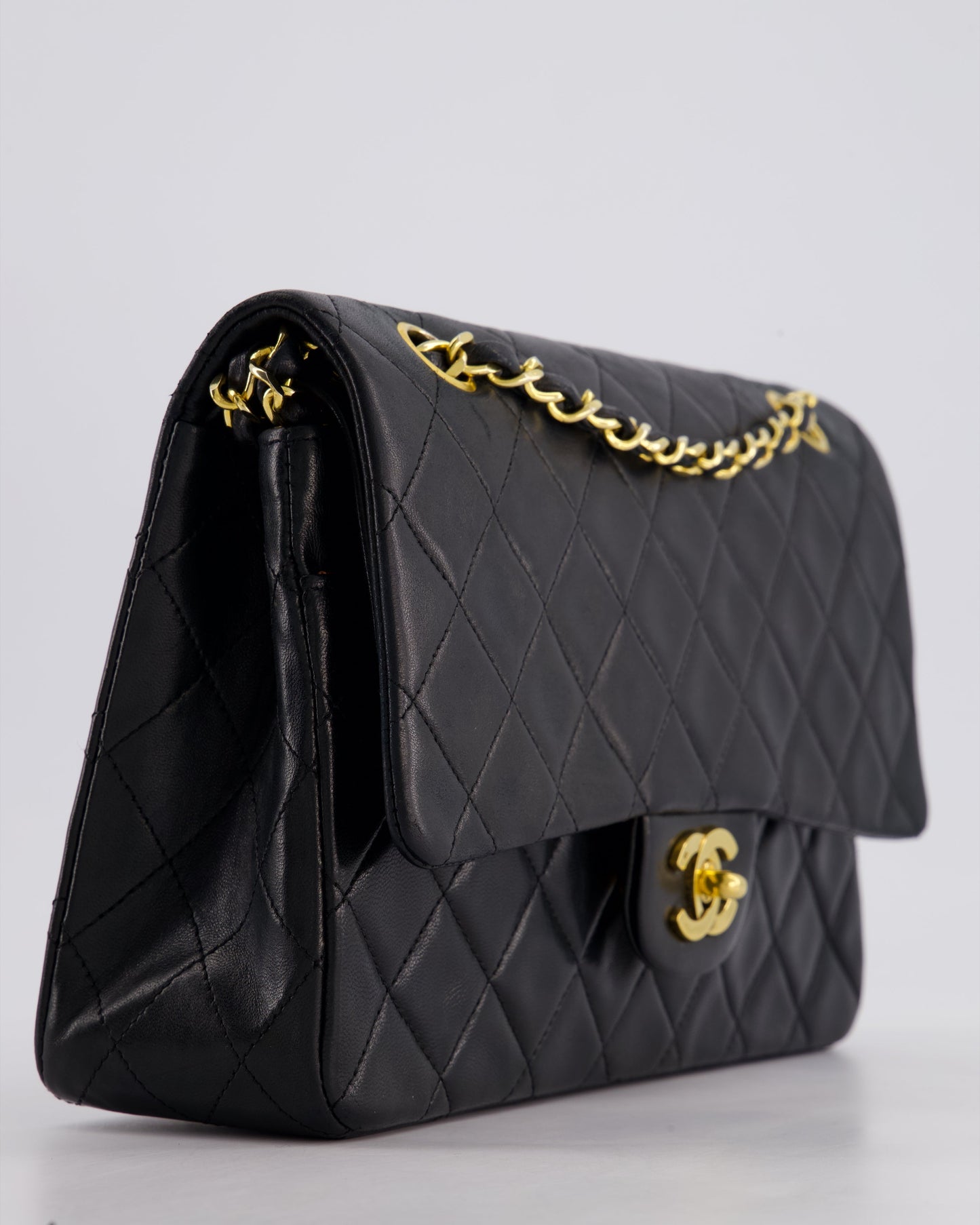 Chanel Vintage Black Medium Classic Double Flap Bag in Lambskin Leather with 24k Gold Hardware