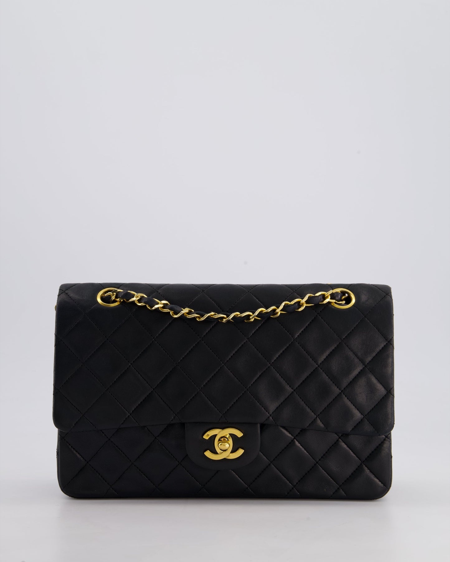 Chanel Vintage Black Medium Classic Double Flap Bag in Lambskin Leather with 24k Gold Hardware