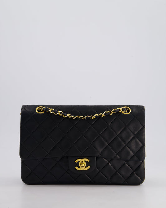Chanel Vintage Black Medium Classic Double Flap Bag in Lambskin Leather with 24k Gold Hardware