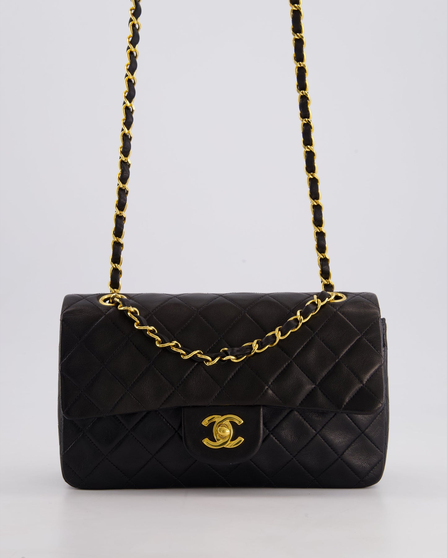 Chanel Vintage Black Medium Classic Double Flap Bag in Lambskin Leather with 24k Gold Hardware