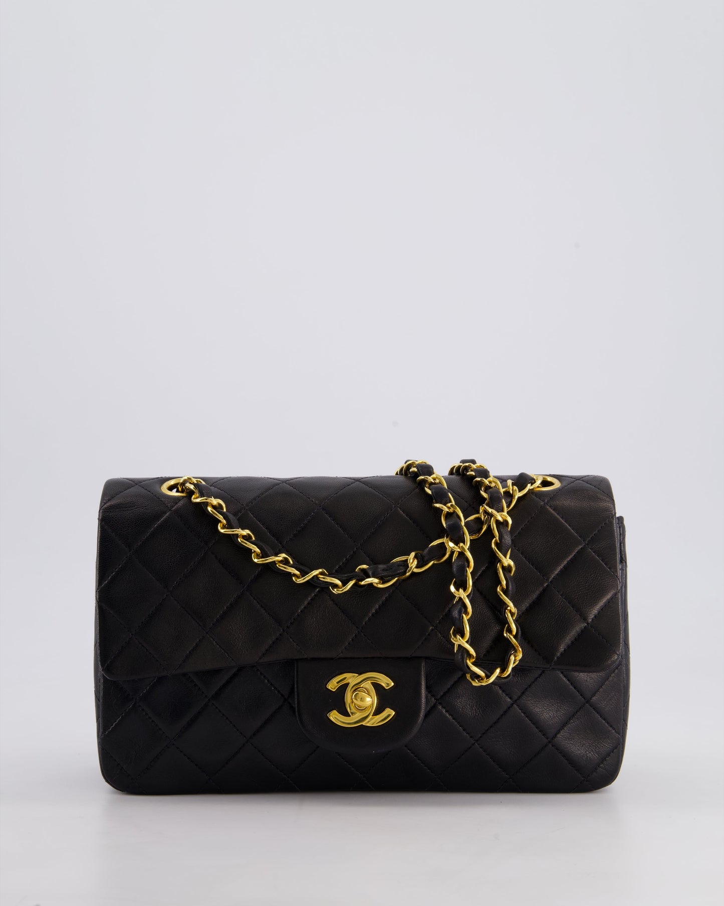 Chanel Vintage Black Medium Classic Double Flap Bag in Lambskin Leather with 24k Gold Hardware