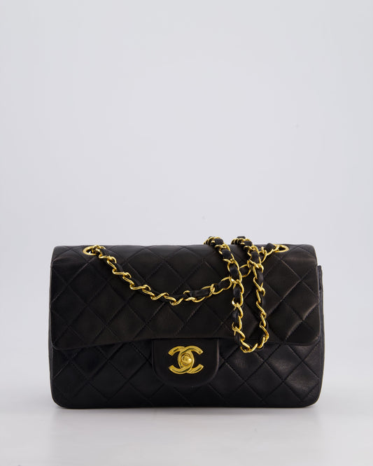 Chanel Vintage Black Medium Classic Double Flap Bag in Lambskin Leather with 24k Gold Hardware