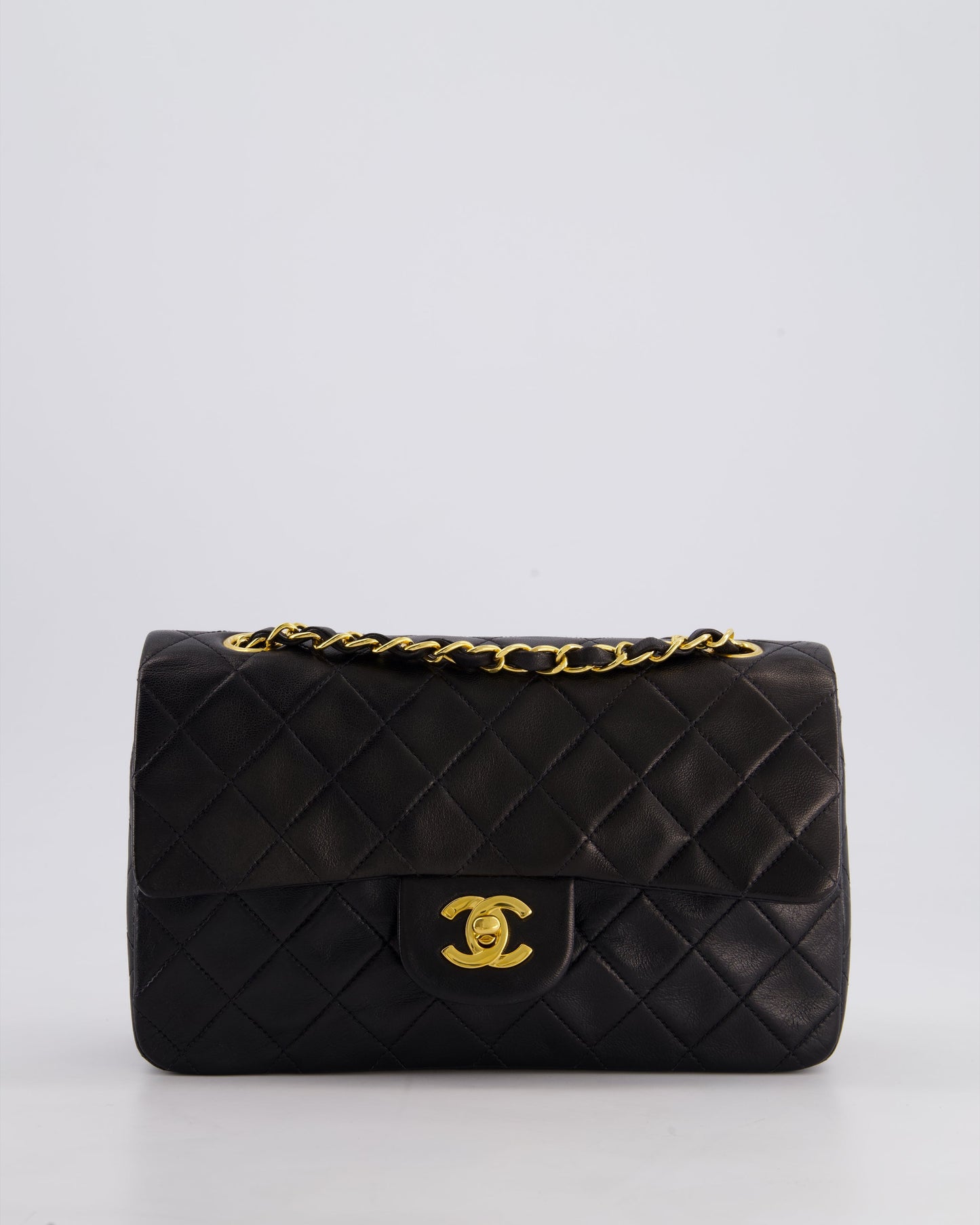 Chanel Vintage Black Medium Classic Double Flap Bag in Lambskin Leather with 24k Gold Hardware