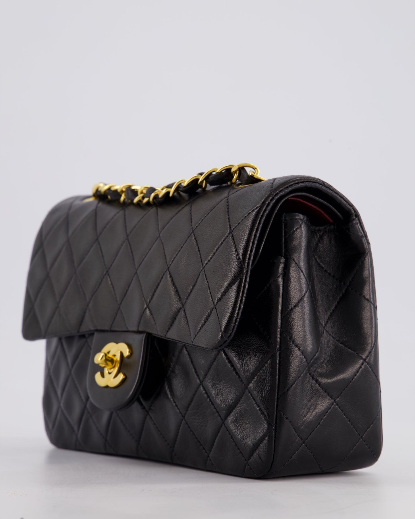 Chanel Vintage Black Medium Classic Double Flap Bag in Lambskin Leather with 24k Gold Hardware