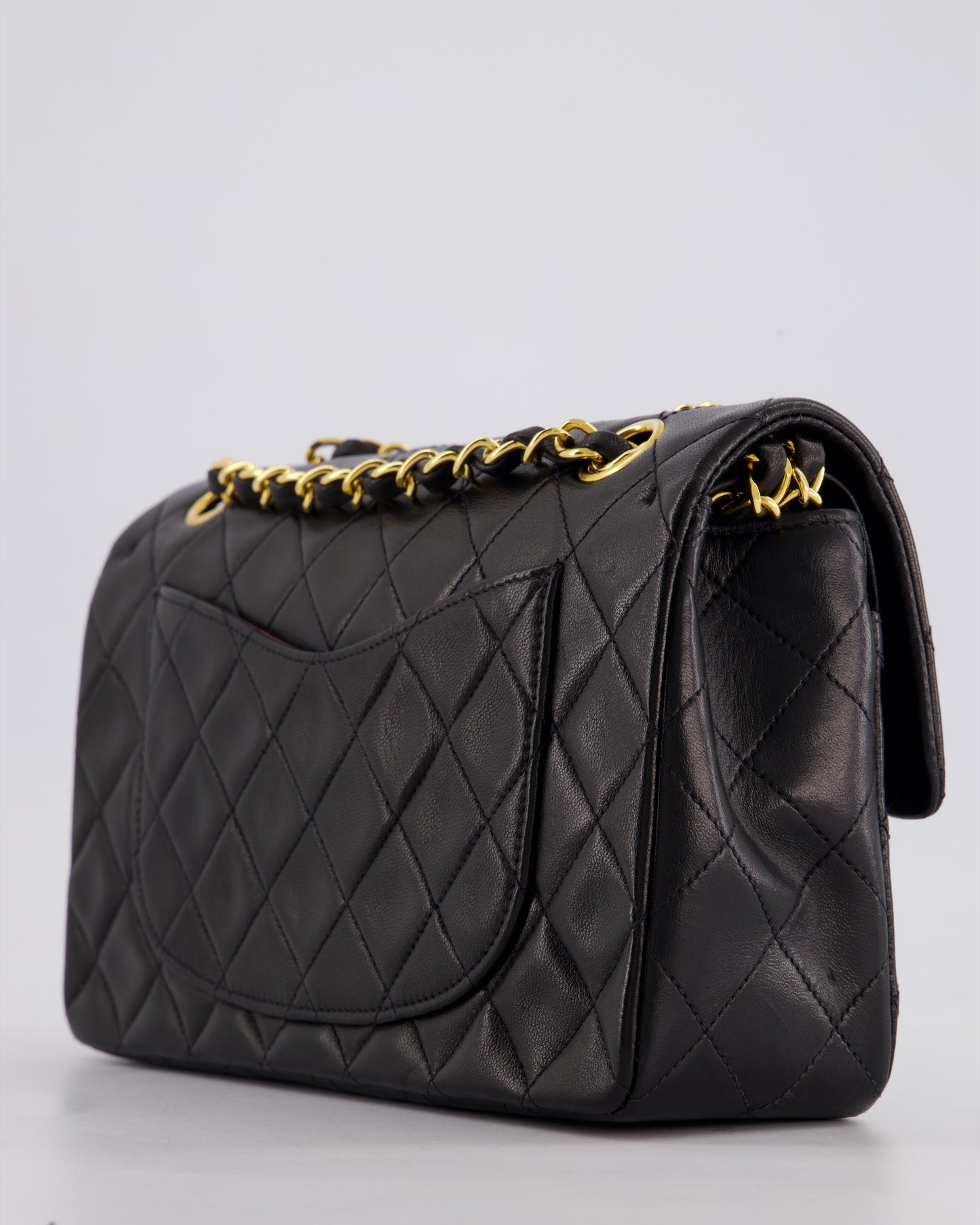Chanel Vintage Black Medium Classic Double Flap Bag in Lambskin Leather with 24k Gold Hardware