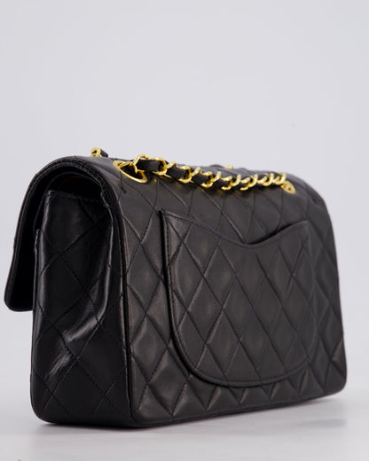 Chanel Vintage Black Medium Classic Double Flap Bag in Lambskin Leather with 24k Gold Hardware