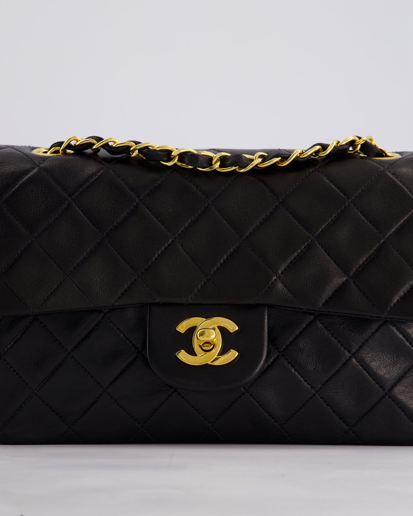Chanel Vintage Black Medium Classic Double Flap Bag in Lambskin Leather with 24k Gold Hardware