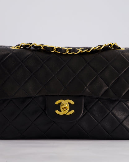 Chanel Vintage Black Medium Classic Double Flap Bag in Lambskin Leather with 24k Gold Hardware