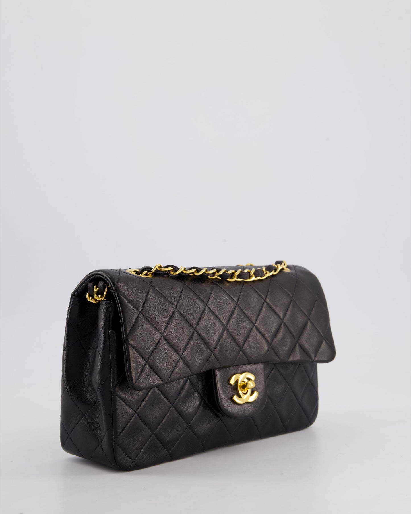 Chanel Vintage Black Medium Classic Double Flap Bag in Lambskin Leather with 24k Gold Hardware