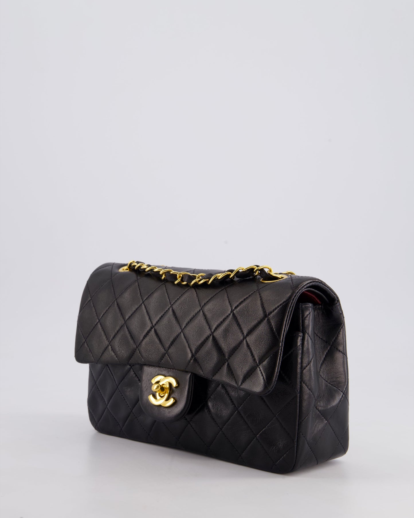 Chanel Vintage Black Medium Classic Double Flap Bag in Lambskin Leather with 24k Gold Hardware