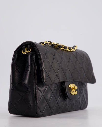 Chanel Vintage Black Medium Classic Double Flap Bag in Lambskin Leather with 24k Gold Hardware