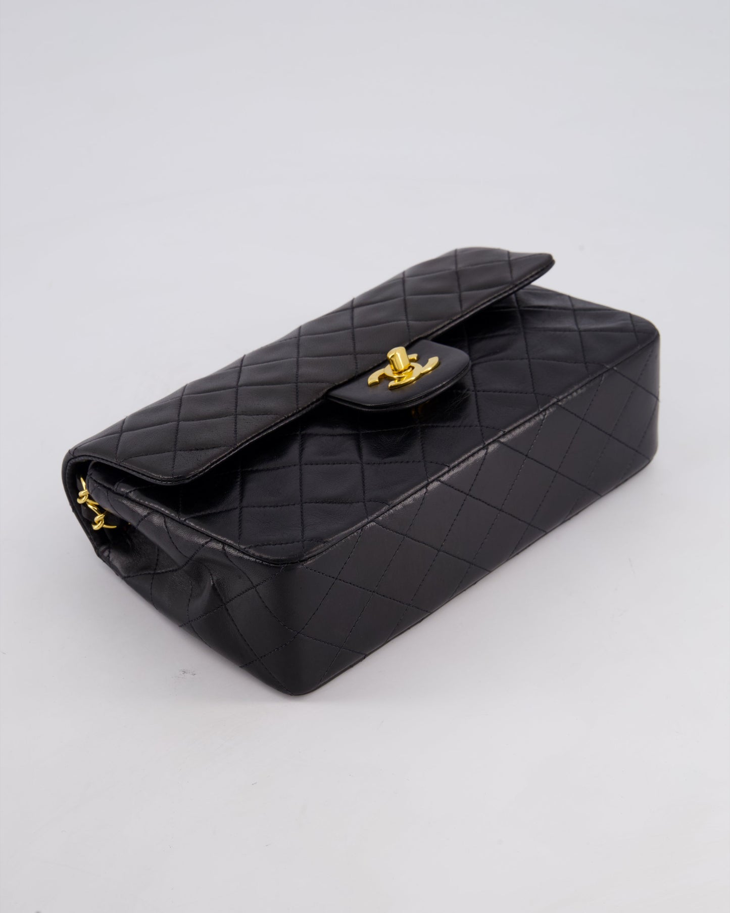 Chanel Vintage Black Medium Classic Double Flap Bag in Lambskin Leather with 24k Gold Hardware