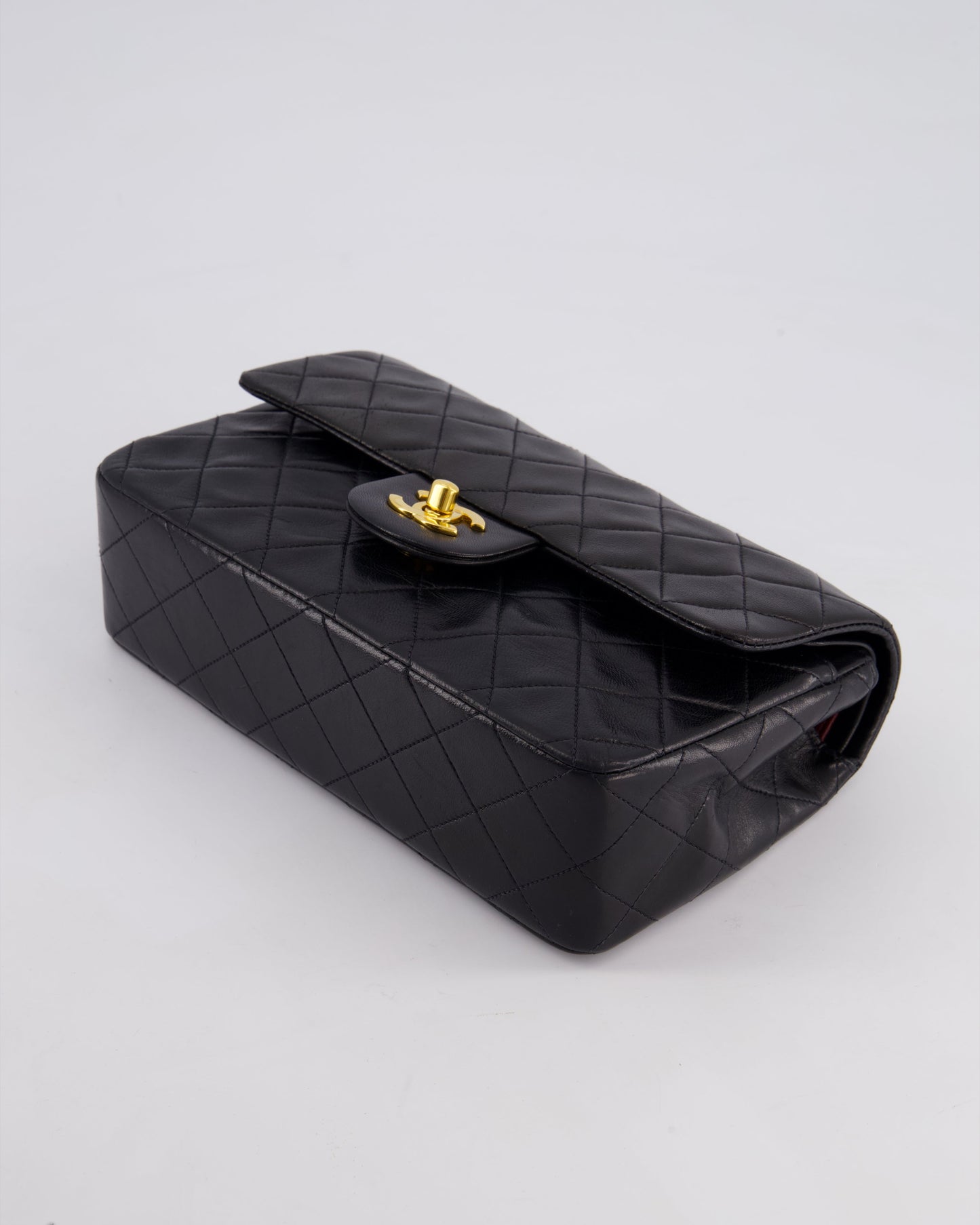 Chanel Vintage Black Medium Classic Double Flap Bag in Lambskin Leather with 24k Gold Hardware