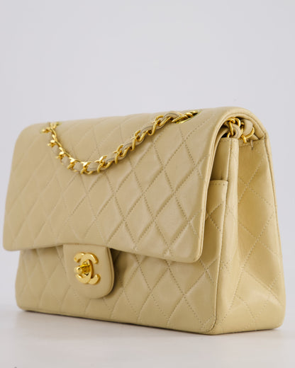 Chanel Vintage Beige Classic Medium Double Flap Bag in Lambskin Leather with 24k Gold Hardware