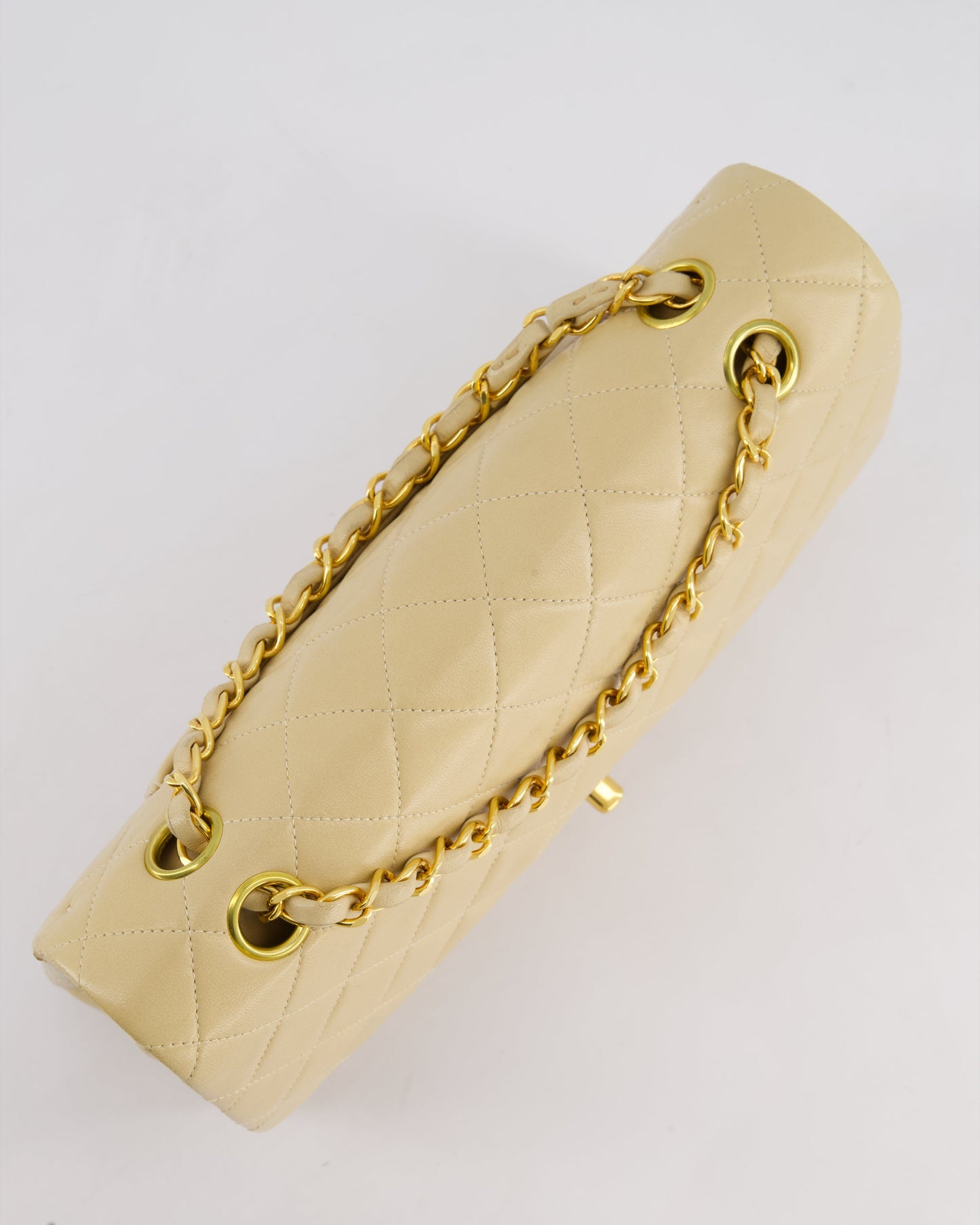 Chanel Vintage Beige Classic Medium Double Flap Bag in Lambskin Leather with 24k Gold Hardware