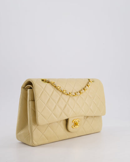 Chanel Vintage Beige Classic Medium Double Flap Bag in Lambskin Leather with 24k Gold Hardware