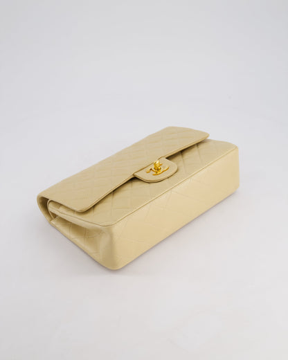 Chanel Vintage Beige Classic Medium Double Flap Bag in Lambskin Leather with 24k Gold Hardware