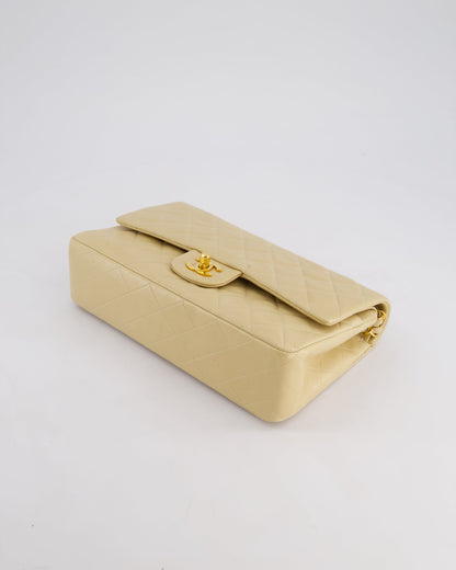 Chanel Vintage Beige Classic Medium Double Flap Bag in Lambskin Leather with 24k Gold Hardware