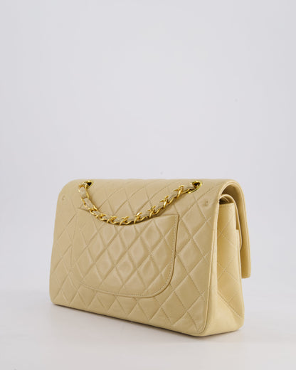 Chanel Vintage Beige Classic Medium Double Flap Bag in Lambskin Leather with 24k Gold Hardware