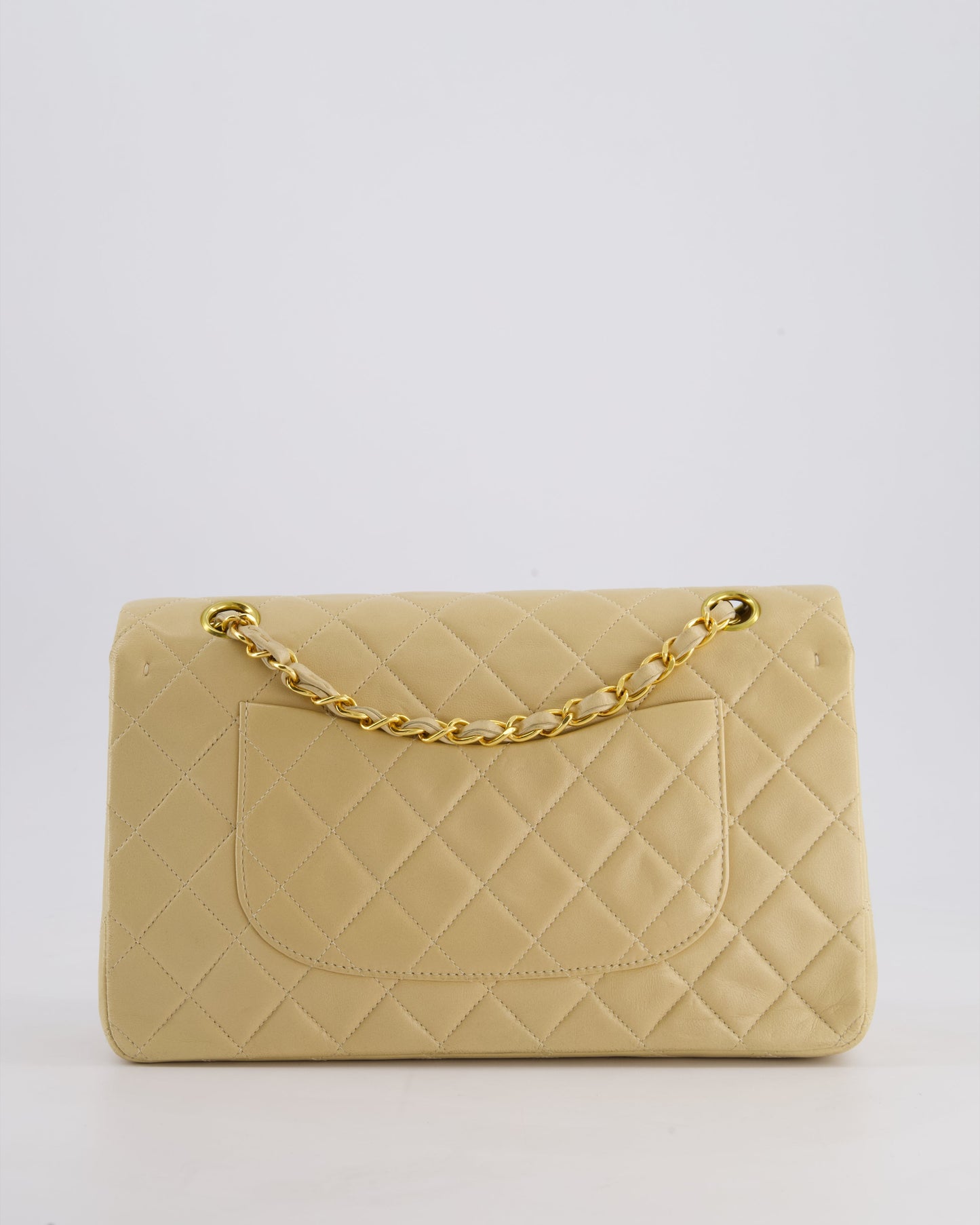Chanel Vintage Beige Classic Medium Double Flap Bag in Lambskin Leather with 24k Gold Hardware