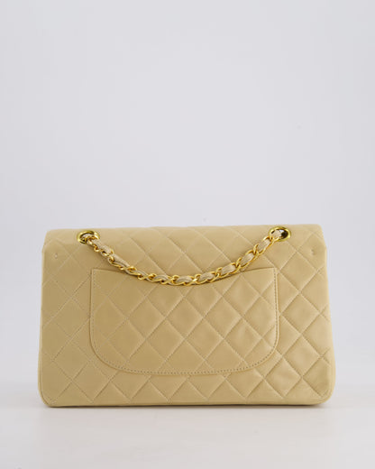 Chanel Vintage Beige Classic Medium Double Flap Bag in Lambskin Leather with 24k Gold Hardware