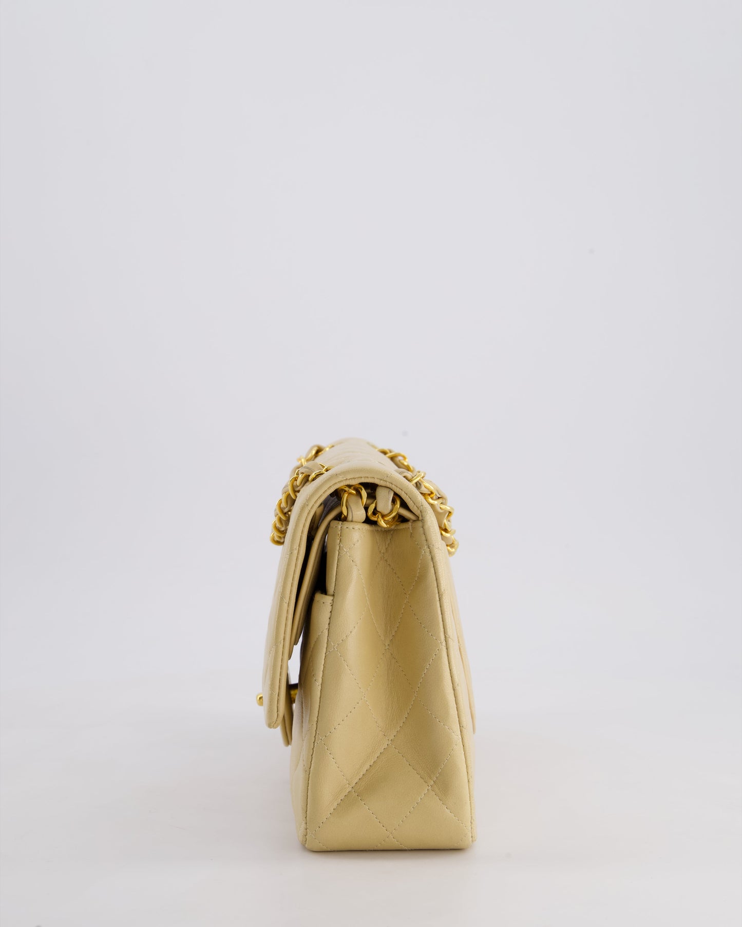Chanel Vintage Beige Classic Medium Double Flap Bag in Lambskin Leather with 24k Gold Hardware