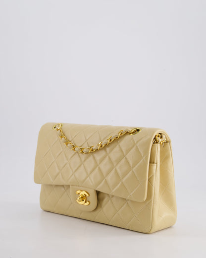 Chanel Vintage Beige Classic Medium Double Flap Bag in Lambskin Leather with 24k Gold Hardware