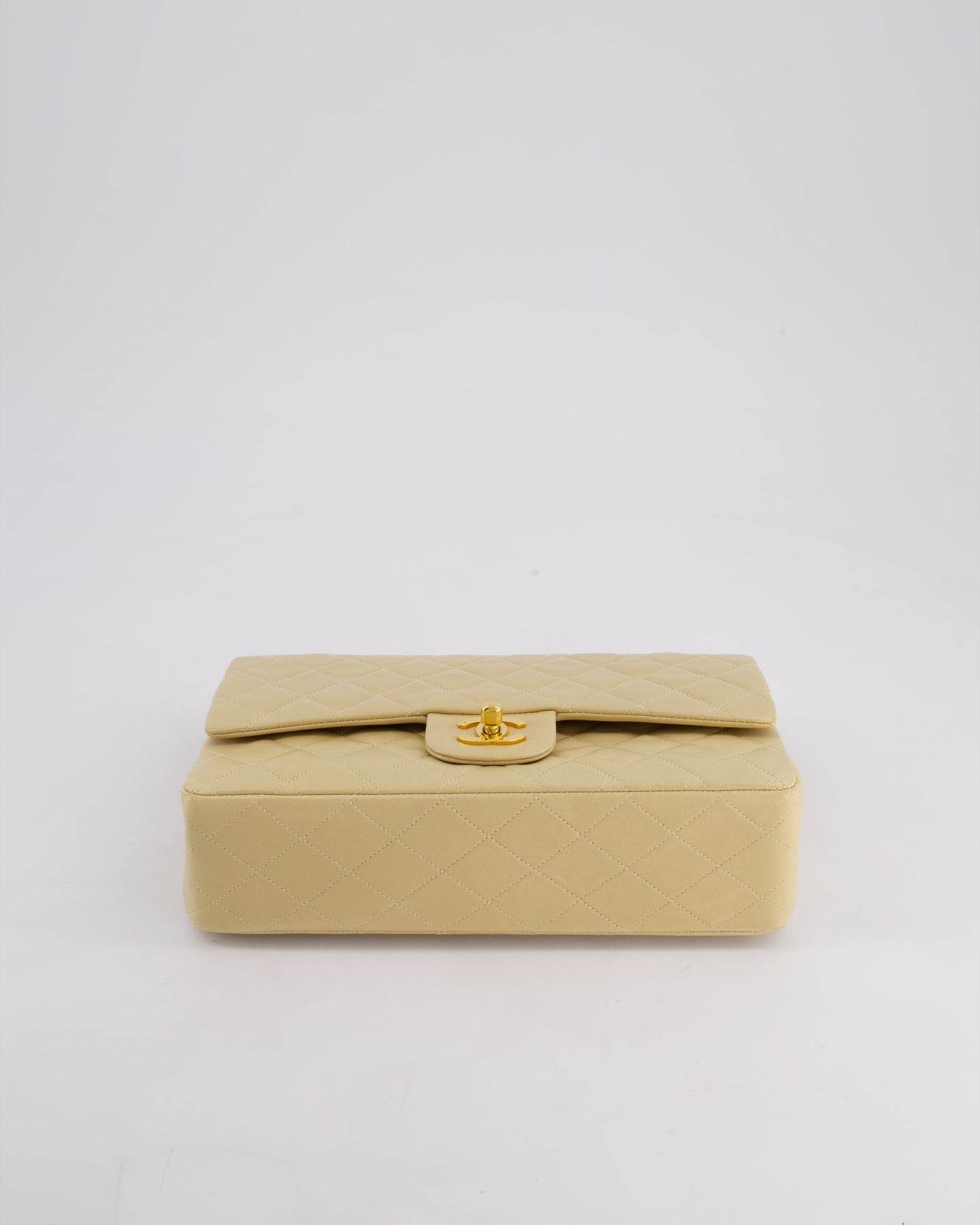 Chanel Vintage Beige Classic Medium Double Flap Bag in Lambskin Leather with 24k Gold Hardware