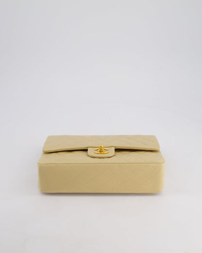 Chanel Vintage Beige Classic Medium Double Flap Bag in Lambskin Leather with 24k Gold Hardware