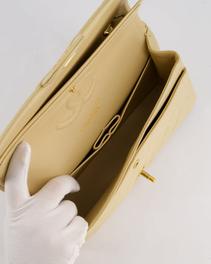 Chanel Vintage Beige Classic Medium Double Flap Bag in Lambskin Leather with 24k Gold Hardware