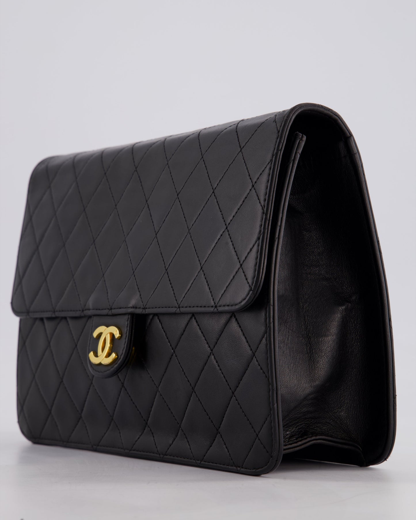 Chanel Vintage Black Medium Single Flap Bag in Lambskin Leather with 24K Gold Hardware