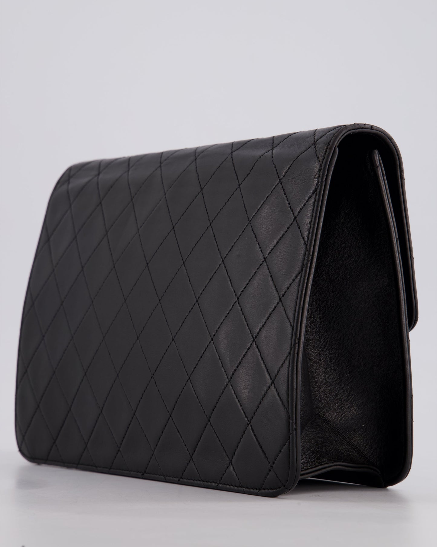 Chanel Vintage Black Medium Single Flap Bag in Lambskin Leather with 24K Gold Hardware