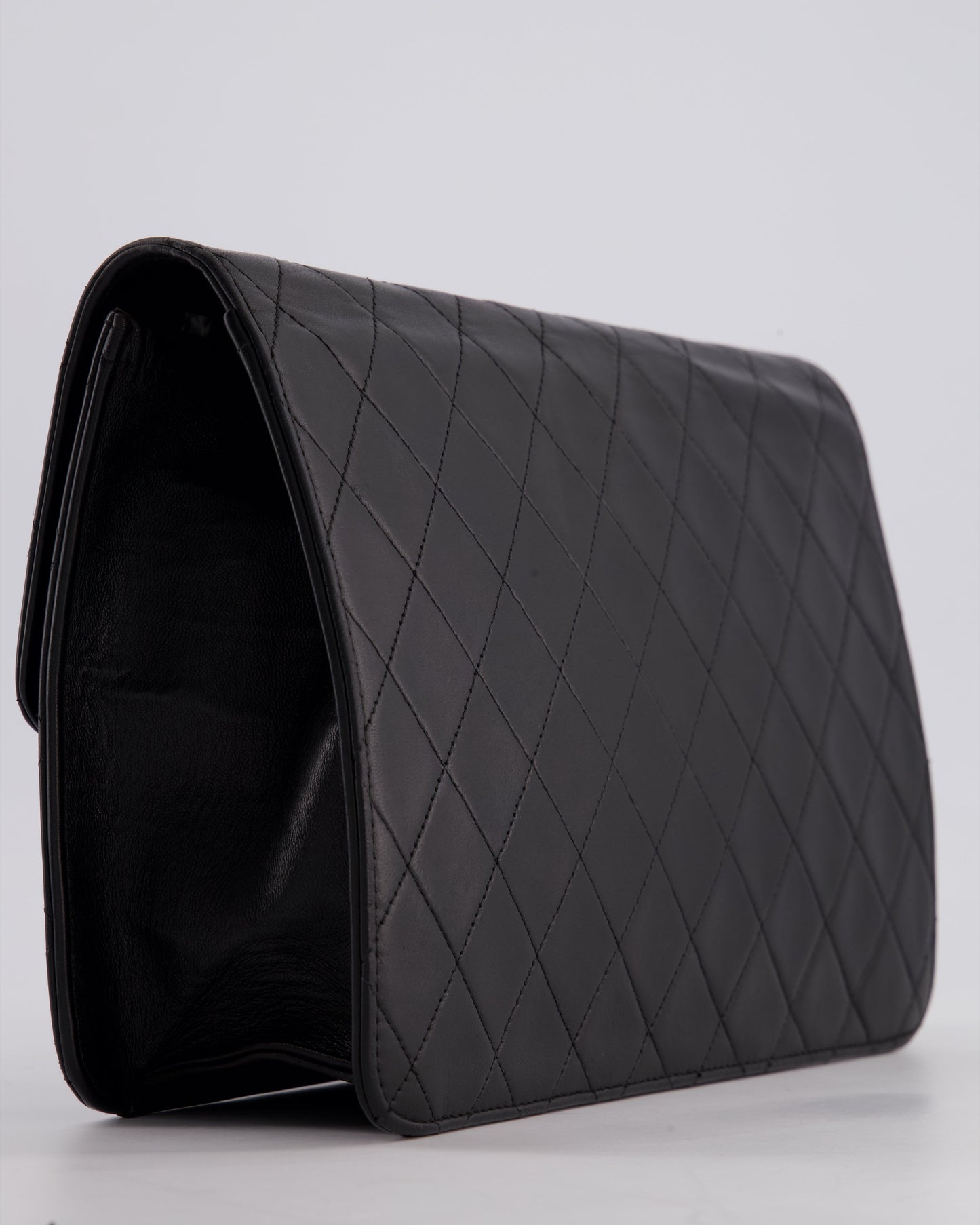 Chanel Vintage Black Medium Single Flap Bag in Lambskin Leather with 24K Gold Hardware