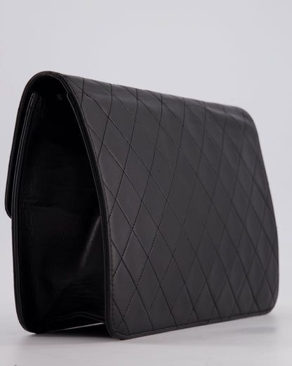 Chanel Vintage Black Medium Single Flap Bag in Lambskin Leather with 24K Gold Hardware