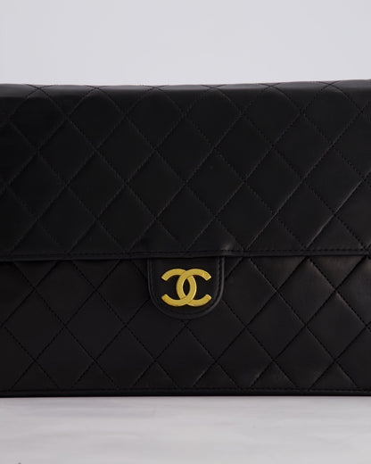 Chanel Vintage Black Medium Single Flap Bag in Lambskin Leather with 24K Gold Hardware