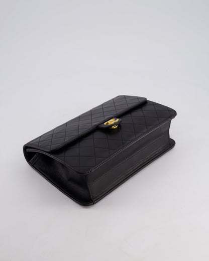 Chanel Vintage Black Medium Single Flap Bag in Lambskin Leather with 24K Gold Hardware