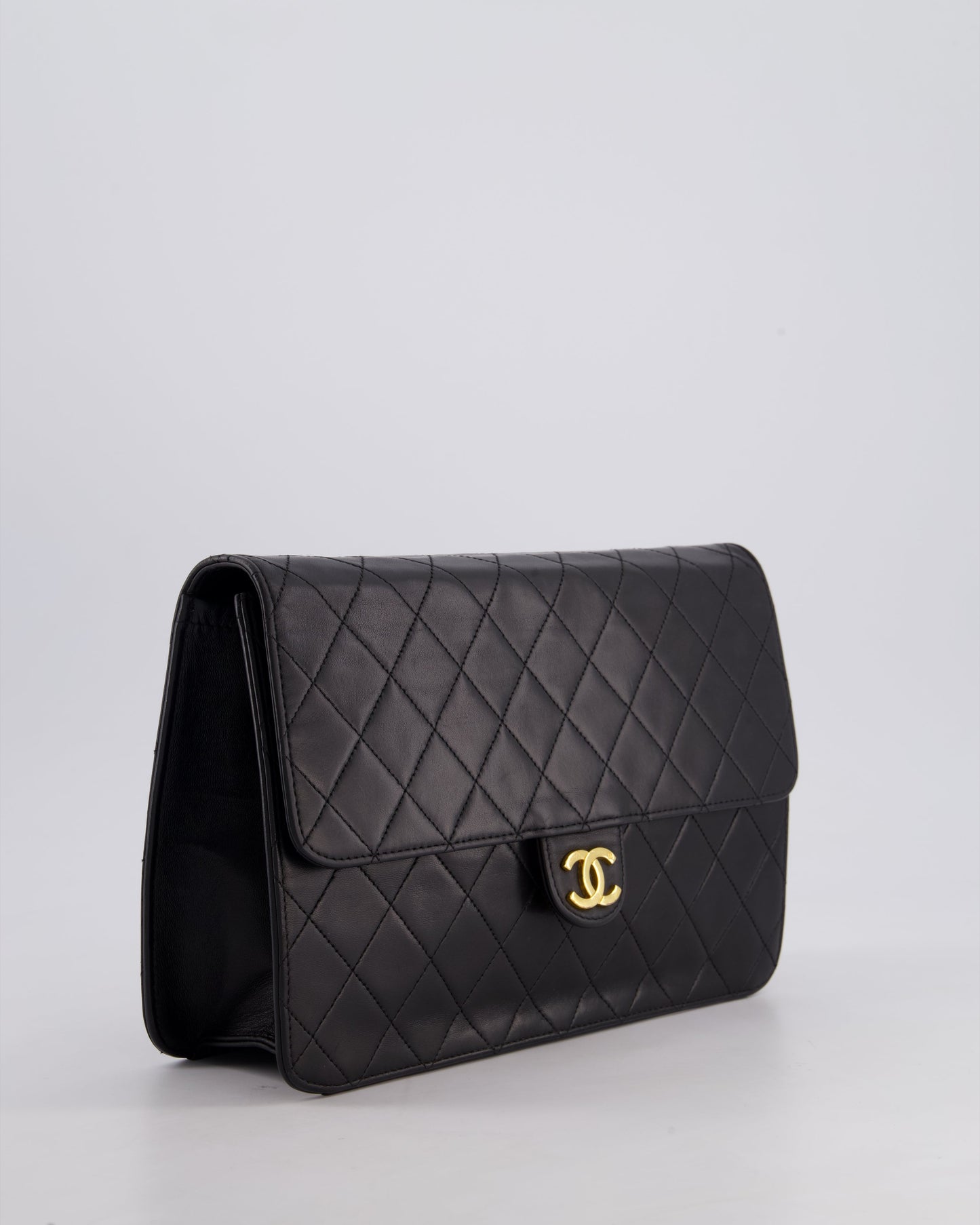 Chanel Vintage Black Medium Single Flap Bag in Lambskin Leather with 24K Gold Hardware