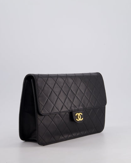 Chanel Vintage Black Medium Single Flap Bag in Lambskin Leather with 24K Gold Hardware